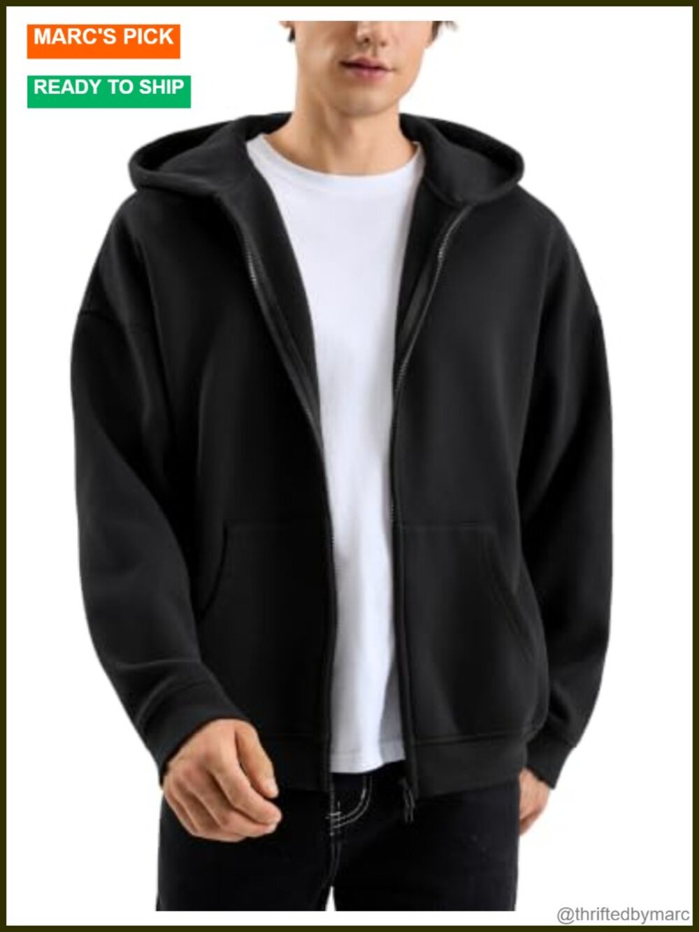 Men's Oversized Heavyweight Fleece Zip-Up Hoodie Vintage Streetwear